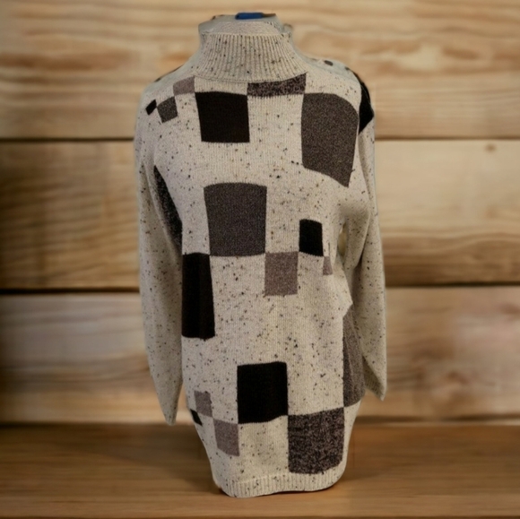 Milano Design Group Vintage Tan And Brown Wool Blend Sweater - Size Medium - Picture 3 of 6